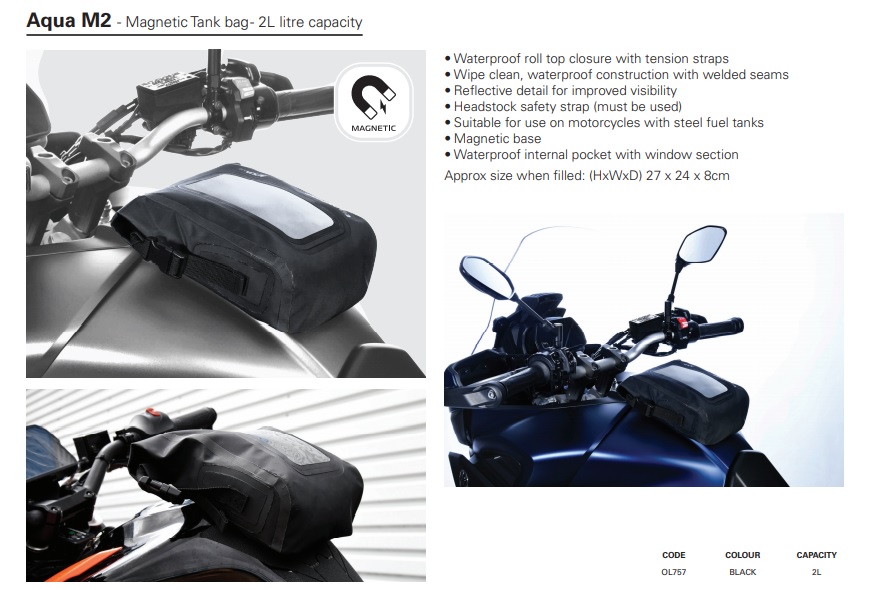 Oxford Motorbike Q15R QR Motorcycle Luggage Carrier lightweight Map Holder 15L Tank Bag Black 