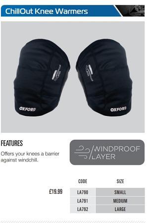 Oxford Base Layers Chillout Knee Warmers Windproof Motorbike Base Layer. L 